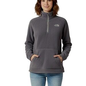 The North Face Womens Small Gray Fleece 1/4 Zip Pocket Pullover Sweater Casual‎